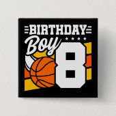 8 Jaar Oud Basketbal Party Thema 8e Verjaardag Jon Vierkante Button 5,1 Cm (Voorkant)