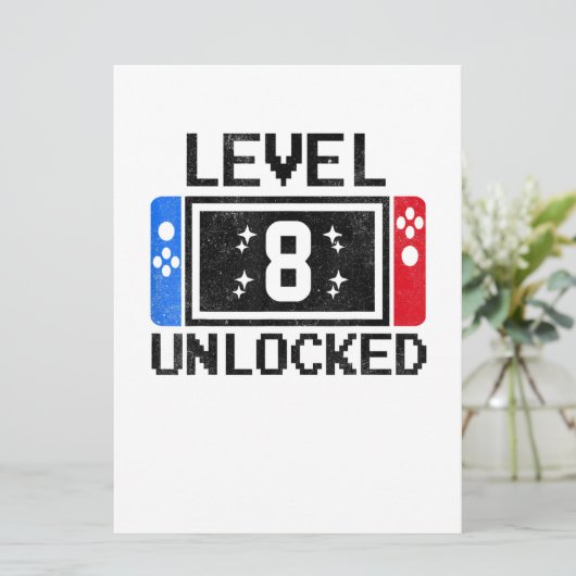 8 jaar oud cadeauniveau 8e verjaardag Jongen video Kaart (Staand voorkant)