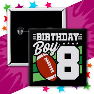 8 Jaar Oud Football Party Thema 8e Verjaardags Jon Vierkante Button 5,1 Cm