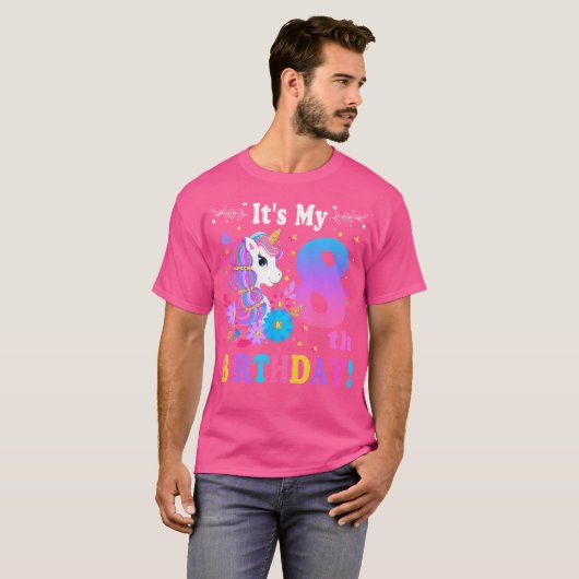 8 jaar oud is mijn 8e verjaardag Schattigee eenhoo T-shirt (Voorkant volledig)