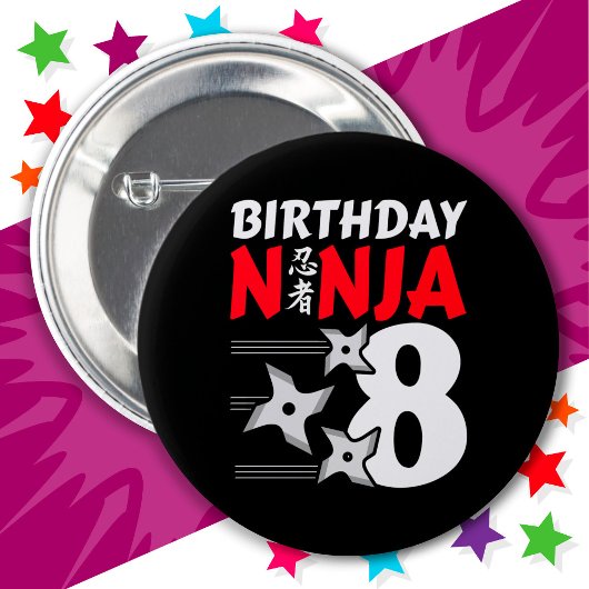 8 Jaar Oud Ninja Party Sterren Kinder 8e Verjaarda Ronde Button 5,7 Cm