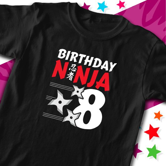 8 Jaar Oud Ninja Party Sterren Kinder 8e Verjaarda T-shirt