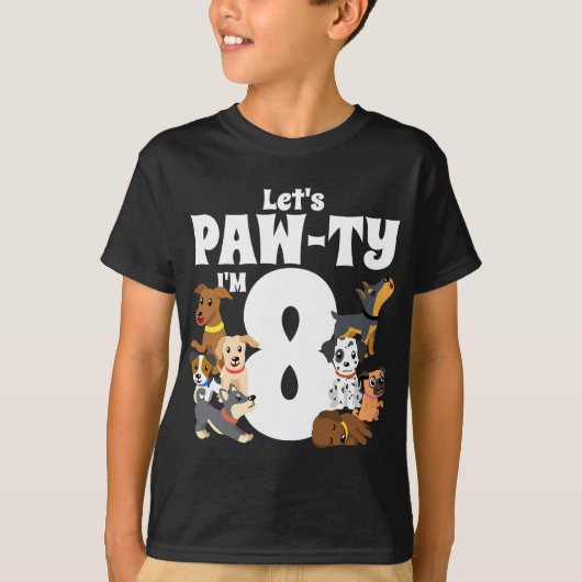 8 Jaar Oud Puppy Hond Verjaardag Pawty Honden 8e F T-shirt (Voorkant)