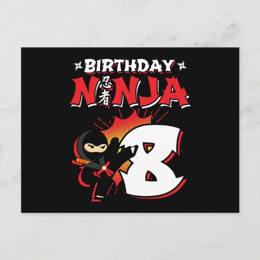 8 Jaar Oud Stripboek Stijl Ninja 8e Verjaardag Briefkaart (Voorkant)