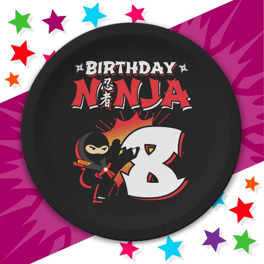8 Jaar Oud Stripboek Stijl Ninja 8e Verjaardag Papieren Bordje