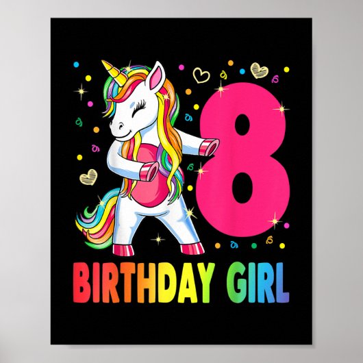 8 jaar oud Unicorn Flossing 8th Birthday Girl Poster (Voorkant)