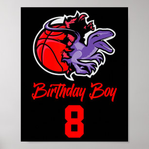8 jaar oud verjaardag jongen voor basketbal en din poster