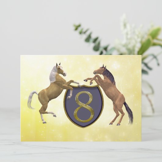 8 jaar oud verjaardagsfeest met paarden kaart (Staand voorkant)
