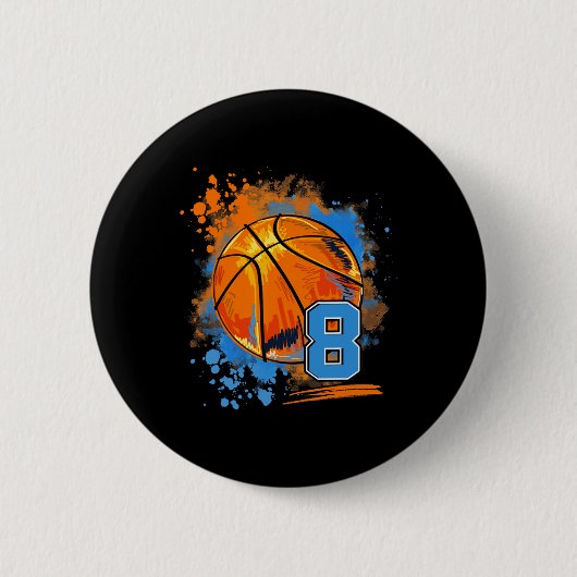 8 jaar oude 8e verjaardag Bysketbyll Ronde Button 5,7 Cm (Voorkant)
