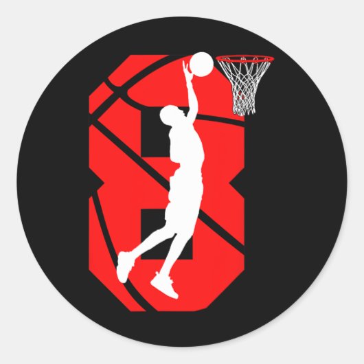 8 jaar oude 8e verjaardag Jongen Basketball-liefhe Ronde Sticker (Voorkant)