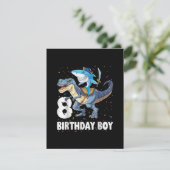 8 jaar oude, 8e verjaardag jongen haai dinosaurus  kaart (Staand voorkant)