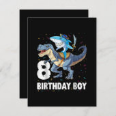 8 jaar oude, 8e verjaardag jongen haai dinosaurus  kaart (Voorkant / Achterkant)