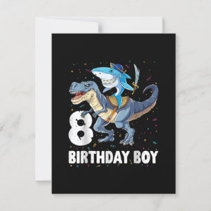 8 jaar oude, 8e verjaardag Jongenshaak Dinosaurus  Kaart
