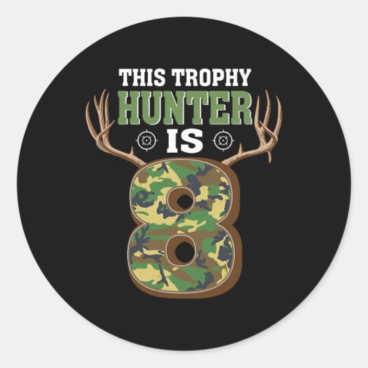 8 jaar oude jager 8e geboortedag Deer Hunter Ronde Sticker (Voorkant)