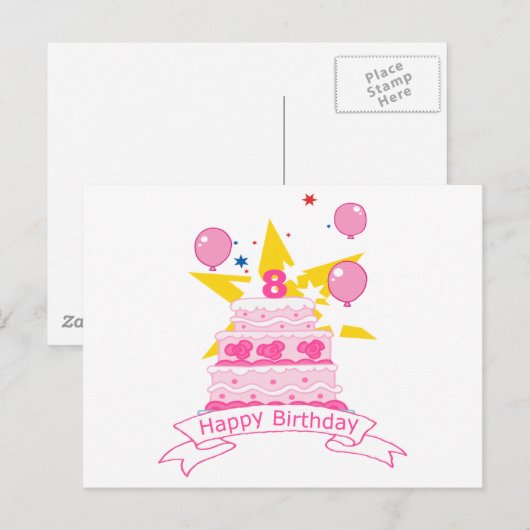 8 jaar oude verjaardagsCake Briefkaart (Voorkant / Achterkant)