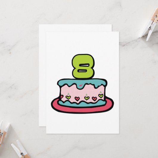 8 jaar oude verjaardagsCake Kaart (Voorkant / Achterkant in situ)