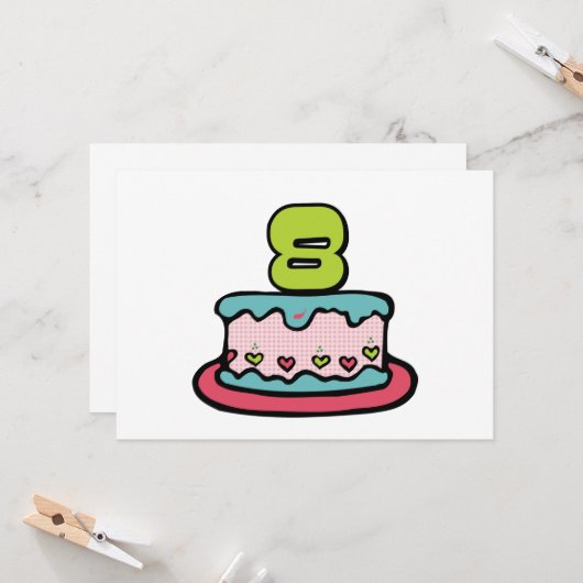 8 jaar oude verjaardagsCake Kaart (Voorkant / Achterkant in situ)