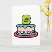 8 jaar oude verjaardagsCake Kaart (Gele Bloem)