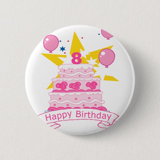 8 jaar oude verjaardagsCake Ronde Button 5,7 Cm (Voorkant)