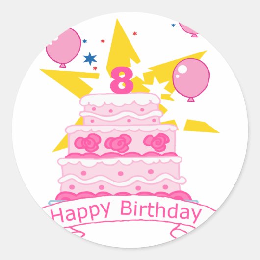 8 jaar oude verjaardagsCake Ronde Sticker (Voorkant)