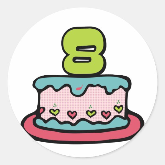 8 jaar oude verjaardagsCake Ronde Sticker (Voorkant)