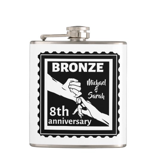 8 jaar traditioneel cadeau brons heupfles (Voorkant)