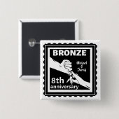 8 jaar traditioneel cadeau brons vierkante button 5,1 cm (Voorkant /achterkant)