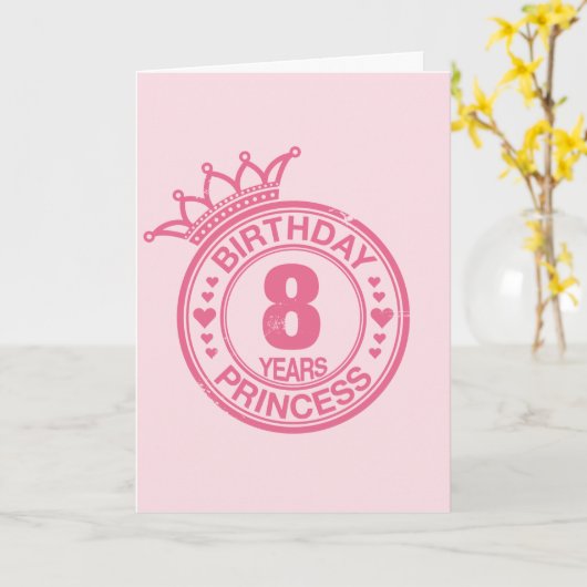 8 jaar - Verjaardag Prinses - roze Kaart (Gele Bloem)