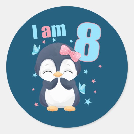 8-jarige 8-jarige verjaardagsvriendin Penguin Ronde Sticker (Voorkant)