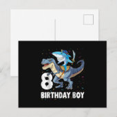 8-jarige jongen, 8-jarig jongetje Shark Dinosaur P Feestdagenkaart (Voorkant / Achterkant)