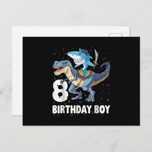 8-jarige jongen, 8-jarig jongetje Shark Dinosaur P Feestdagenkaart (Voorkant / Achterkant)