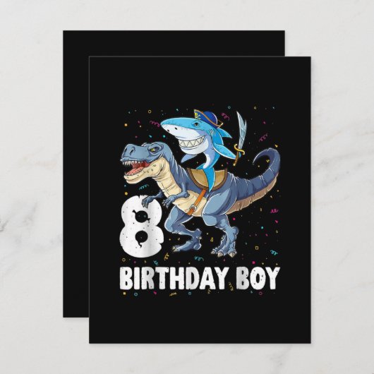 8-jarige jongen, 8-jarig jongetje Shark Dinosaur P Kaart (Voorkant / Achterkant)