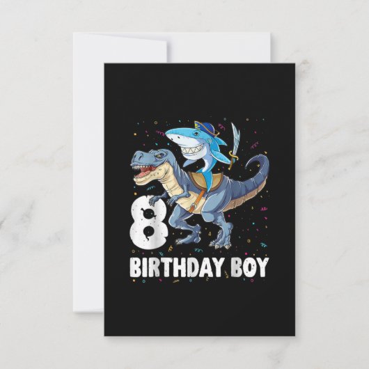 8-jarige jongen, 8-jarig jongetje Shark Dinosaur P RSVP Kaartje (Voorkant)