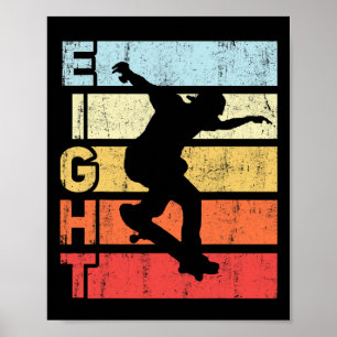 8-jarige skater skateboardt op 8e verjaardagsfeest poster