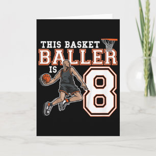 8-jarige skelet-verjaardagsfeest Hoops-speler 8e Kaart