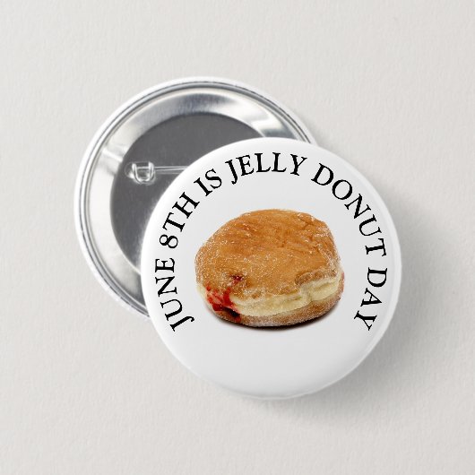 8 juni is Jelly Donut Day Food Holiday Button (Voorkant /achterkant)