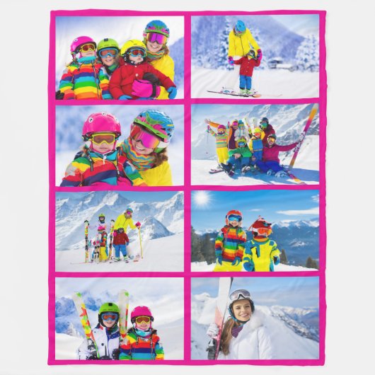 8 Landschap Foto Grid Collage Hot Pink Fleece Deken (Voorkant)