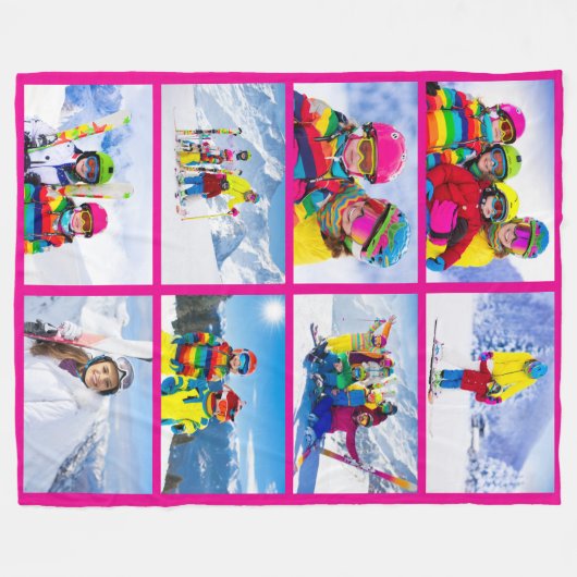 8 Landschap Foto Grid Collage Hot Pink Fleece Deken (Voorkant (Horizontaal))