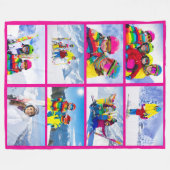 8 Landschapsfotorooster Collage Heet Roze Fleece Deken (Voorkant (Horizontaal))