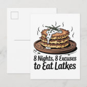 8 Latkes 8 Excuses om Latkes Joodse Chanoeka te et Aankondigingskaart (Voorkant / Achterkant)