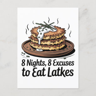 8 Latkes 8 Excuses om Latkes Joodse Chanoeka te et Uitnodiging Briefkaart