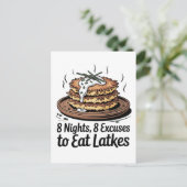 8 Latkes 8 Excuses om Latkes Joodse Chanoeka te et Uitnodiging Briefkaart (Staand voorkant)