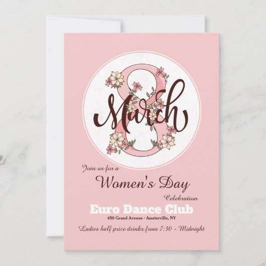 8 maart Floral Women's Day Invitation Kaart (Voorkant)