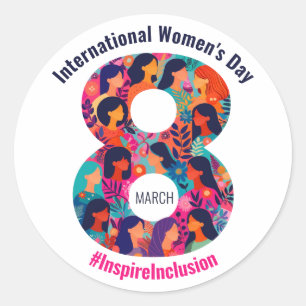 8 maart Internationale Vrouwendag IWD Ronde Sticker