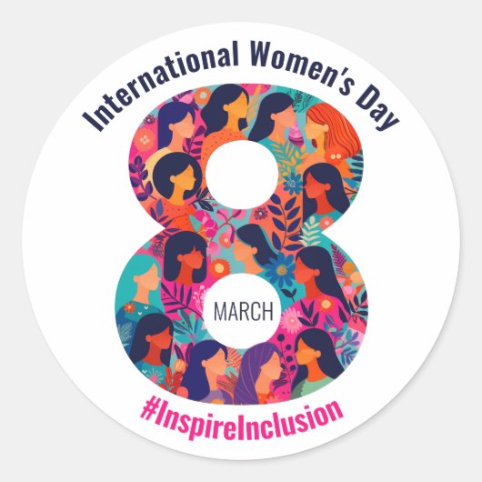 8 maart Internationale Vrouwendag IWD Ronde Sticker (Voorkant)