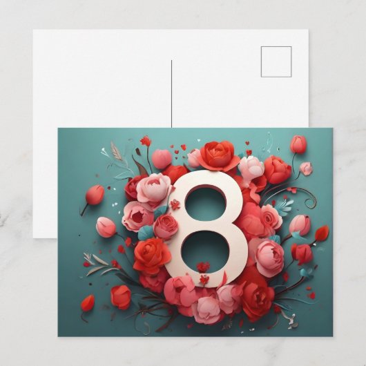 8 maart ontwerp feestdagenkaart (Voorkant / Achterkant)