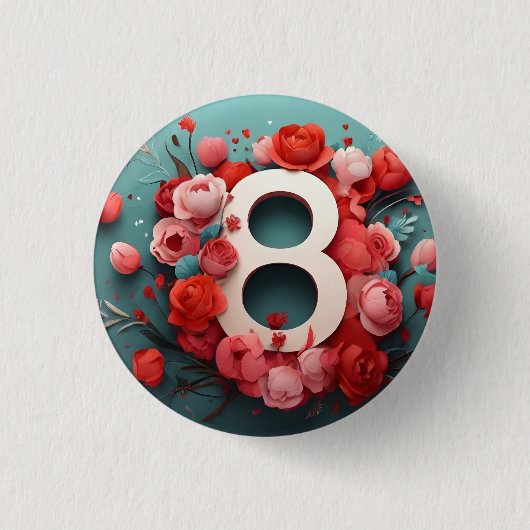 8 maart ontwerp ronde button 3,2 cm (Voorkant)