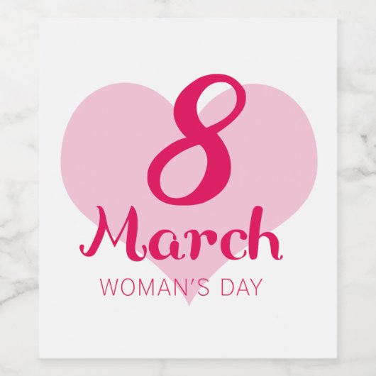 8 maart Roze Hart Vrouwendag Wijn Etiket (Enkel label)
