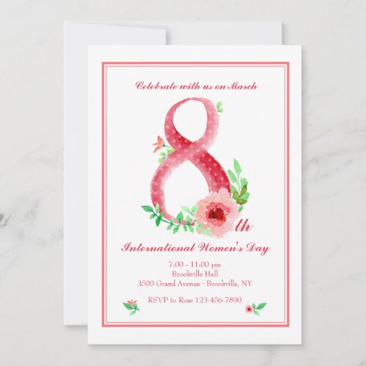 8 maart Uitnodiging op de achtste dag van de vrouw (Voorkant)