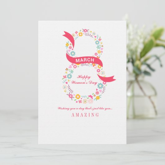 8 maart vrouwendagkaart kaart (Staand voorkant)